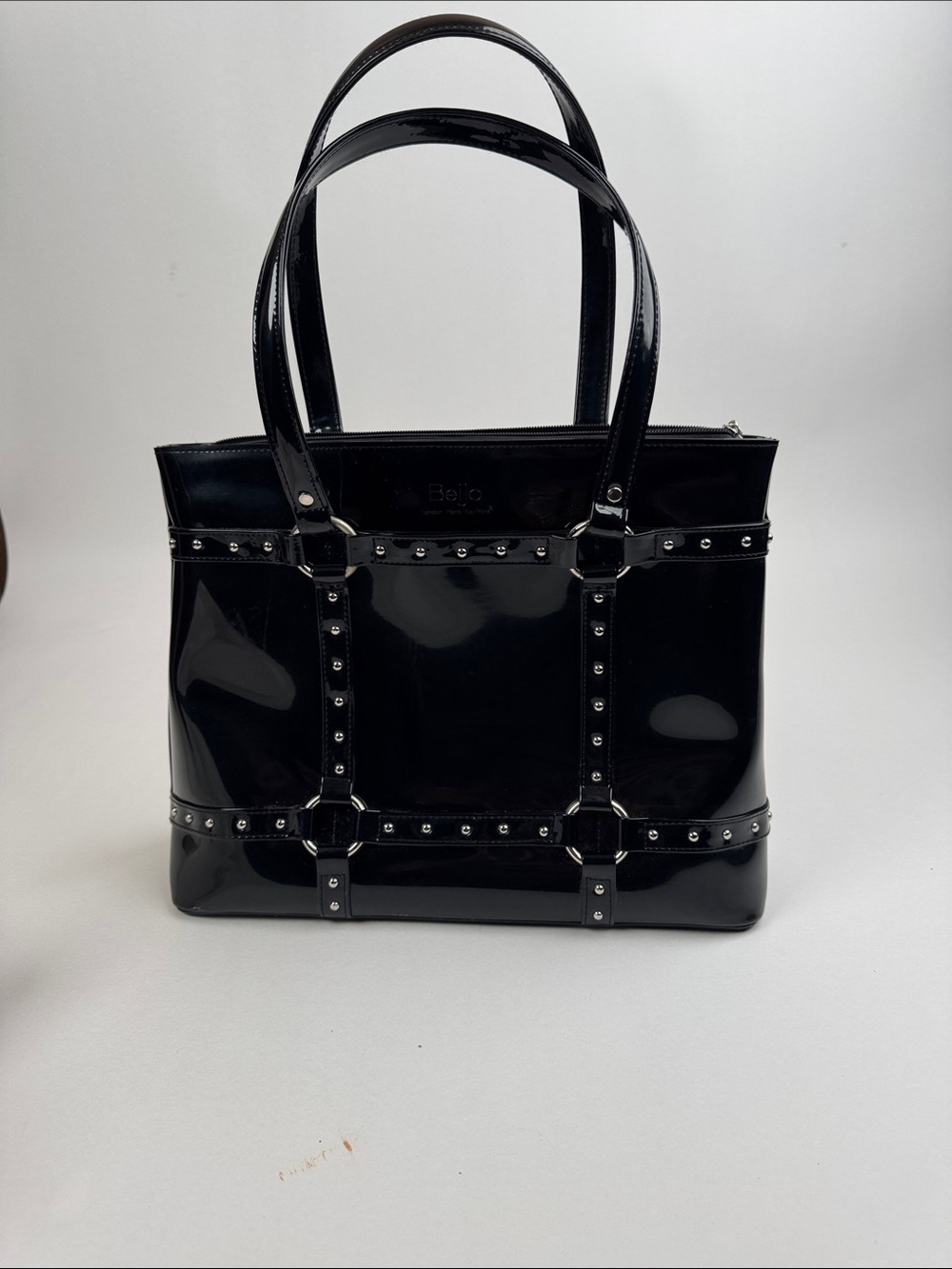Beijo Black Patent Studded Tote Bag